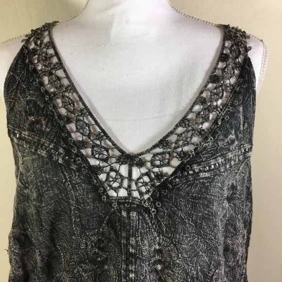 Origami Babydoll Crochet Neckline Racer Back Tank Top Dark Gray M/L - Picture 2 of 6